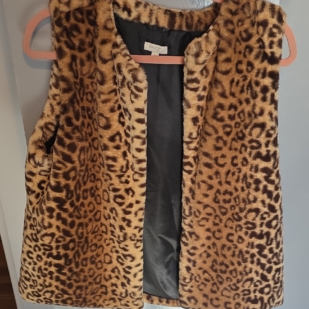 Talbots Black and Pink Faux Fur Vest